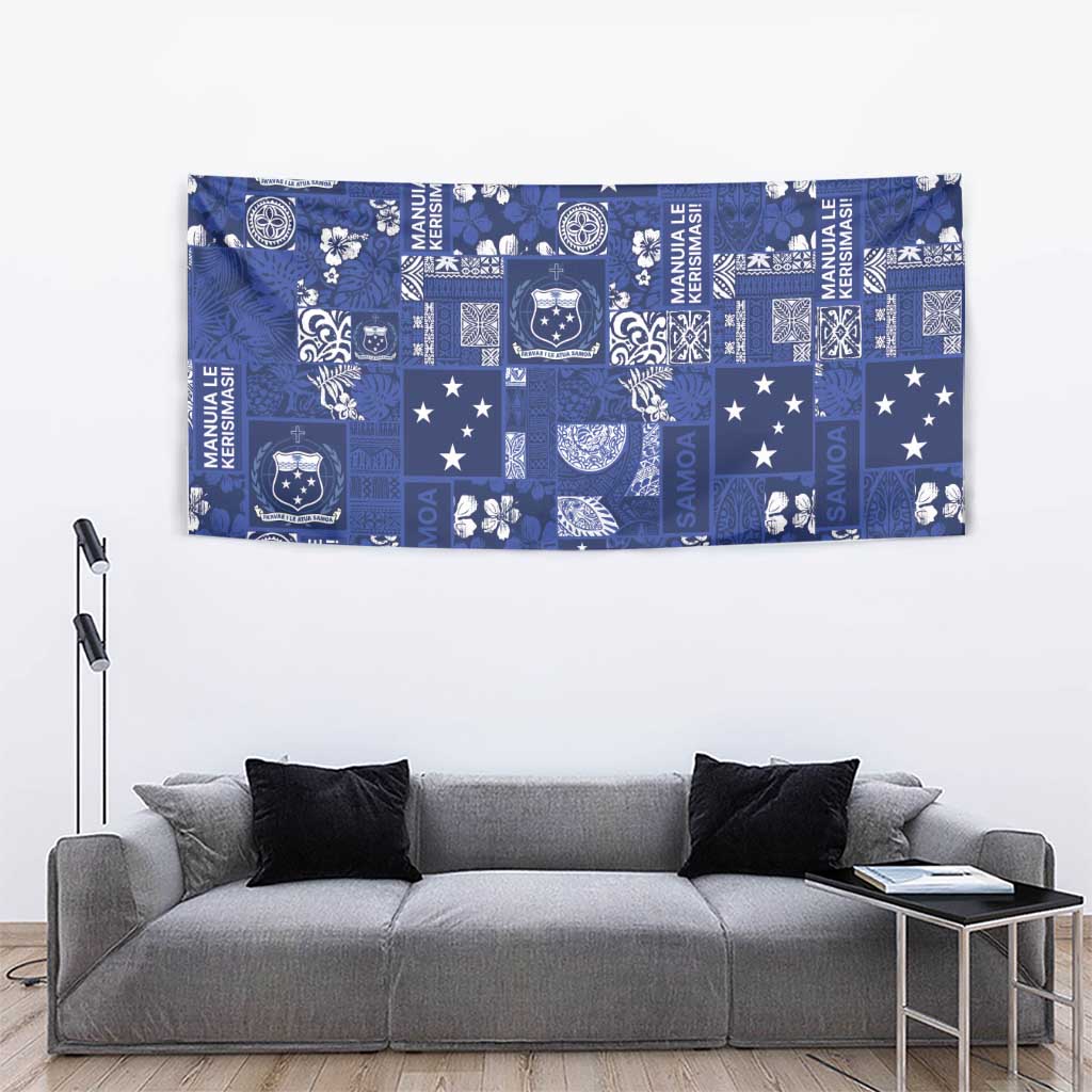 Blue Samoa Manuia Le Kerisimasi Tapestry Pacific Patchwork Xmas Vibes - Polynesian Pride