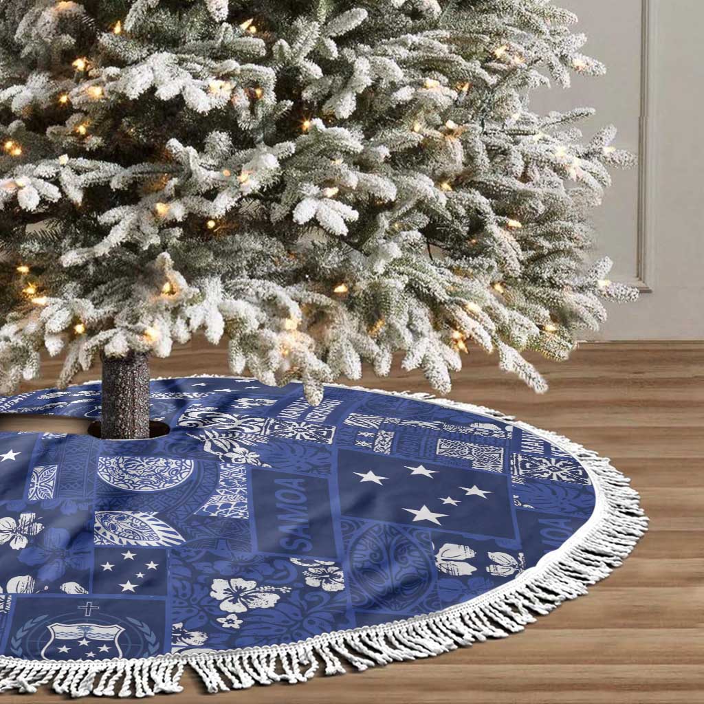 Blue Samoa Manuia Le Kerisimasi Tree Skirt Pacific Patchwork Xmas Vibes - Polynesian Pride