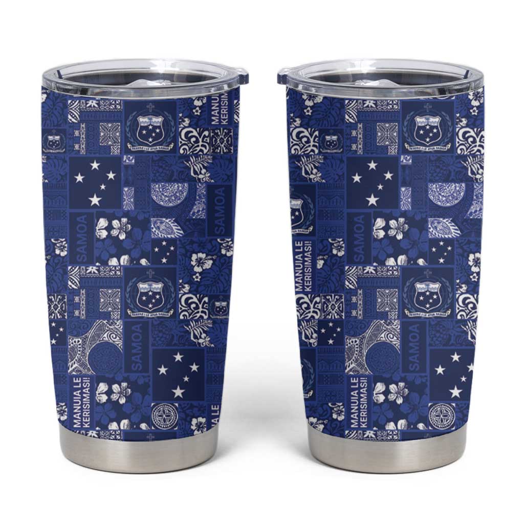 Blue Samoa Manuia Le Kerisimasi Tumbler Cup Pacific Patchwork Xmas Vibes - Polynesian Pride