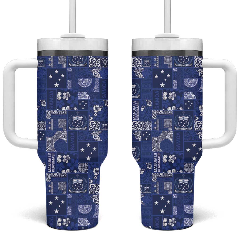 Blue Samoa Manuia Le Kerisimasi Tumbler With Handle Pacific Patchwork Xmas Vibes LT9 One Size: 40 oz Blue - Polynesian Pride