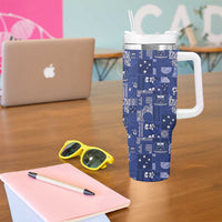 Blue Samoa Manuia Le Kerisimasi Tumbler With Handle Pacific Patchwork Xmas Vibes LT9 - Polynesian Pride
