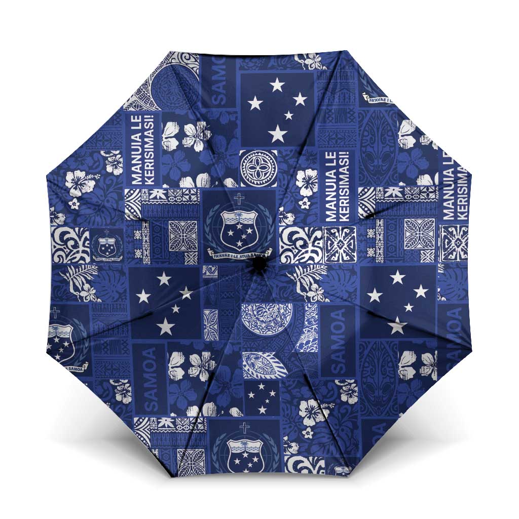 Blue Samoa Manuia Le Kerisimasi Umbrella Pacific Patchwork Xmas Vibes - Polynesian Pride