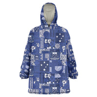 Blue Samoa Manuia Le Kerisimasi Wearable Blanket Hoodie Pacific Patchwork Xmas Vibes - Polynesian Pride