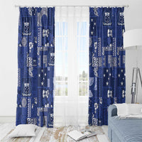 Blue Samoa Manuia Le Kerisimasi Window Curtain Pacific Patchwork Xmas Vibes - Polynesian Pride