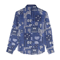 Blue Samoa Manuia Le Kerisimasi Women Casual Shirt Pacific Patchwork Xmas Vibes - Polynesian Pride