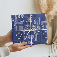 Blue Samoa Manuia Le Kerisimasi Wrapping Paper Pacific Patchwork Xmas Vibes - Polynesian Pride