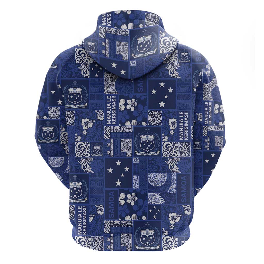 Blue Samoa Manuia Le Kerisimasi Zip Hoodie Pacific Patchwork Xmas Vibes - Polynesian Pride