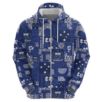 Blue Samoa Manuia Le Kerisimasi Zip Hoodie Pacific Patchwork Xmas Vibes - Polynesian Pride