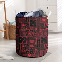 Dark Samoa Manuia Le Kerisimasi Laundry Basket Pacific Patchwork Xmas Vibes - Polynesian Pride