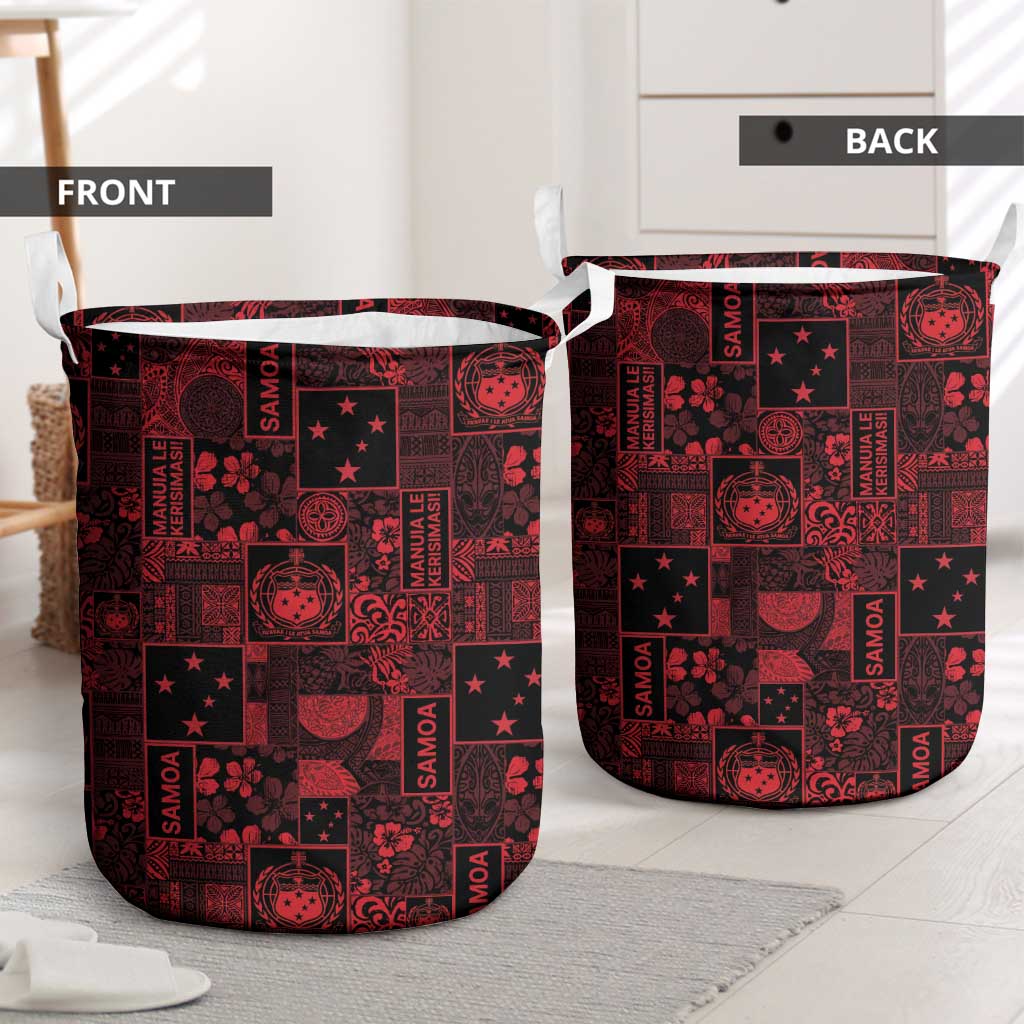 Dark Samoa Manuia Le Kerisimasi Laundry Basket Pacific Patchwork Xmas Vibes - Polynesian Pride