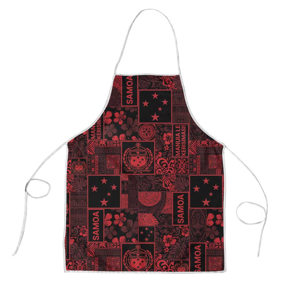 Dark Samoa Manuia Le Kerisimasi Apron Pacific Patchwork Xmas Vibes - Polynesian Pride