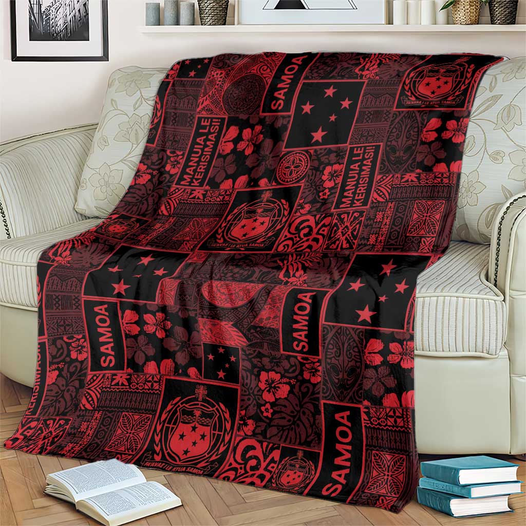 Dark Samoa Manuia Le Kerisimasi Blanket Pacific Patchwork Xmas Vibes - Polynesian Pride