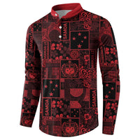 Dark Samoa Manuia Le Kerisimasi Button Sweatshirt Pacific Patchwork Xmas Vibes - Polynesian Pride