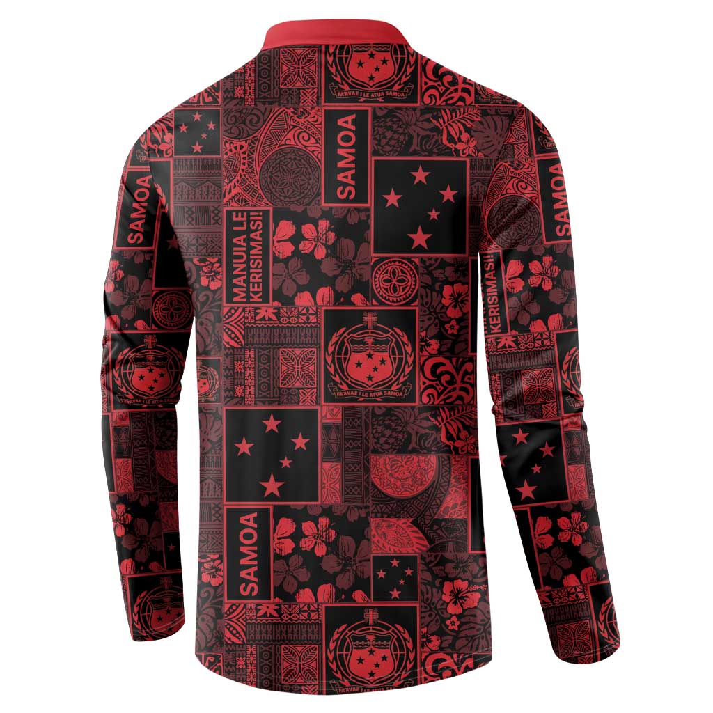 Dark Samoa Manuia Le Kerisimasi Button Sweatshirt Pacific Patchwork Xmas Vibes - Polynesian Pride
