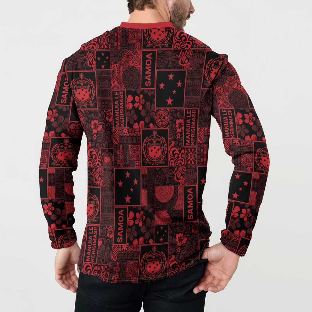 Dark Samoa Manuia Le Kerisimasi Button Sweatshirt Pacific Patchwork Xmas Vibes - Polynesian Pride