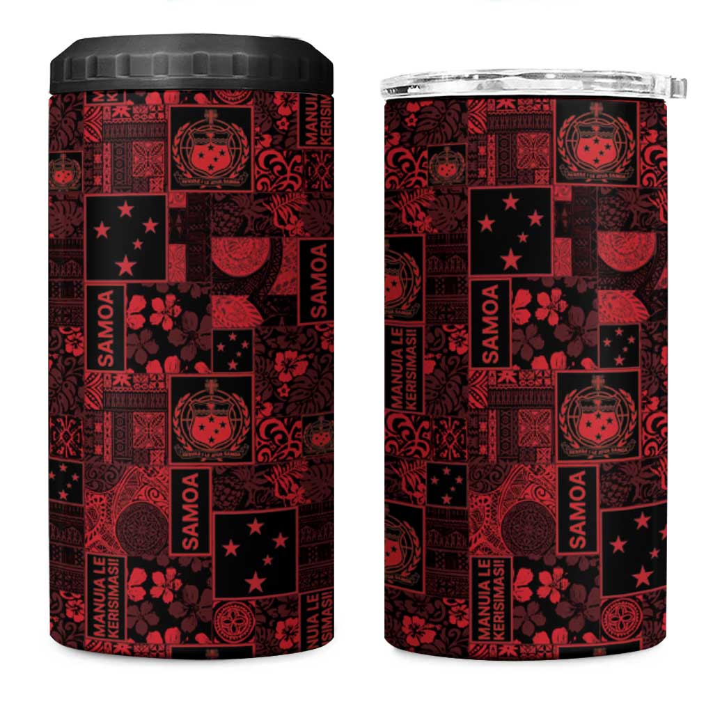 Dark Samoa Manuia Le Kerisimasi 4 in 1 Can Cooler Tumbler Pacific Patchwork Xmas Vibes - Polynesian Pride