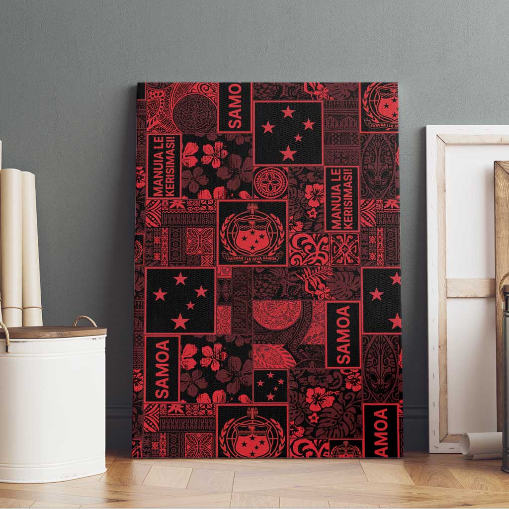 Dark Samoa Manuia Le Kerisimasi Canvas Wall Art Pacific Patchwork Xmas Vibes - Polynesian Pride