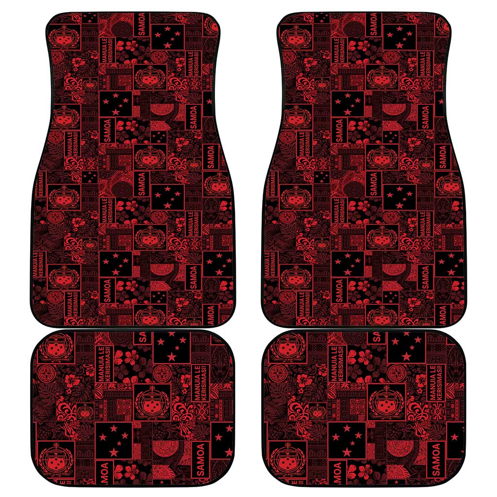 Dark Samoa Manuia Le Kerisimasi Car Mats Pacific Patchwork Xmas Vibes - Polynesian Pride