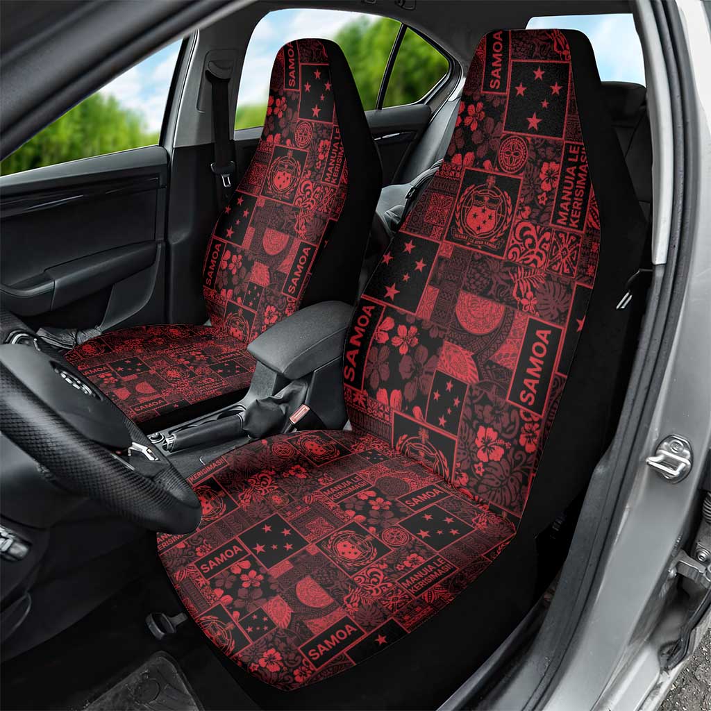 Dark Samoa Manuia Le Kerisimasi Car Seat Cover Pacific Patchwork Xmas Vibes - Polynesian Pride