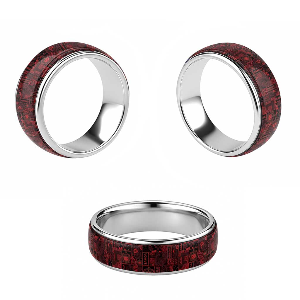Dark Samoa Manuia Le Kerisimasi Classic Ring Pacific Patchwork Xmas Vibes - Polynesian Pride