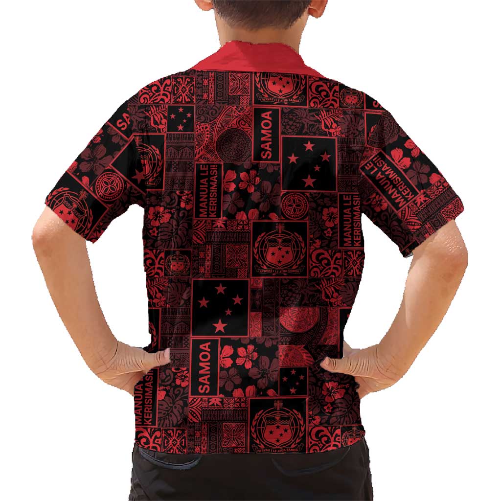 Dark Samoa Manuia Le Kerisimasi Family Matching Off The Shoulder Long Sleeve Dress and Hawaiian Shirt Pacific Patchwork Xmas Vibes - Polynesian Pride