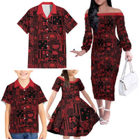 Dark Samoa Manuia Le Kerisimasi Family Matching Off The Shoulder Long Sleeve Dress and Hawaiian Shirt Pacific Patchwork Xmas Vibes - Polynesian Pride