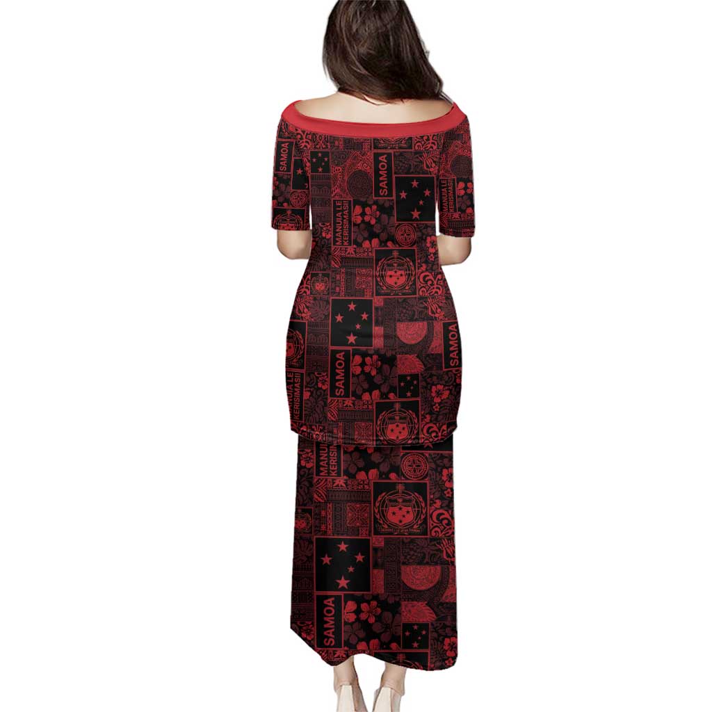 Dark Samoa Manuia Le Kerisimasi Family Matching Puletasi and Hawaiian Shirt Pacific Patchwork Xmas Vibes - Polynesian Pride