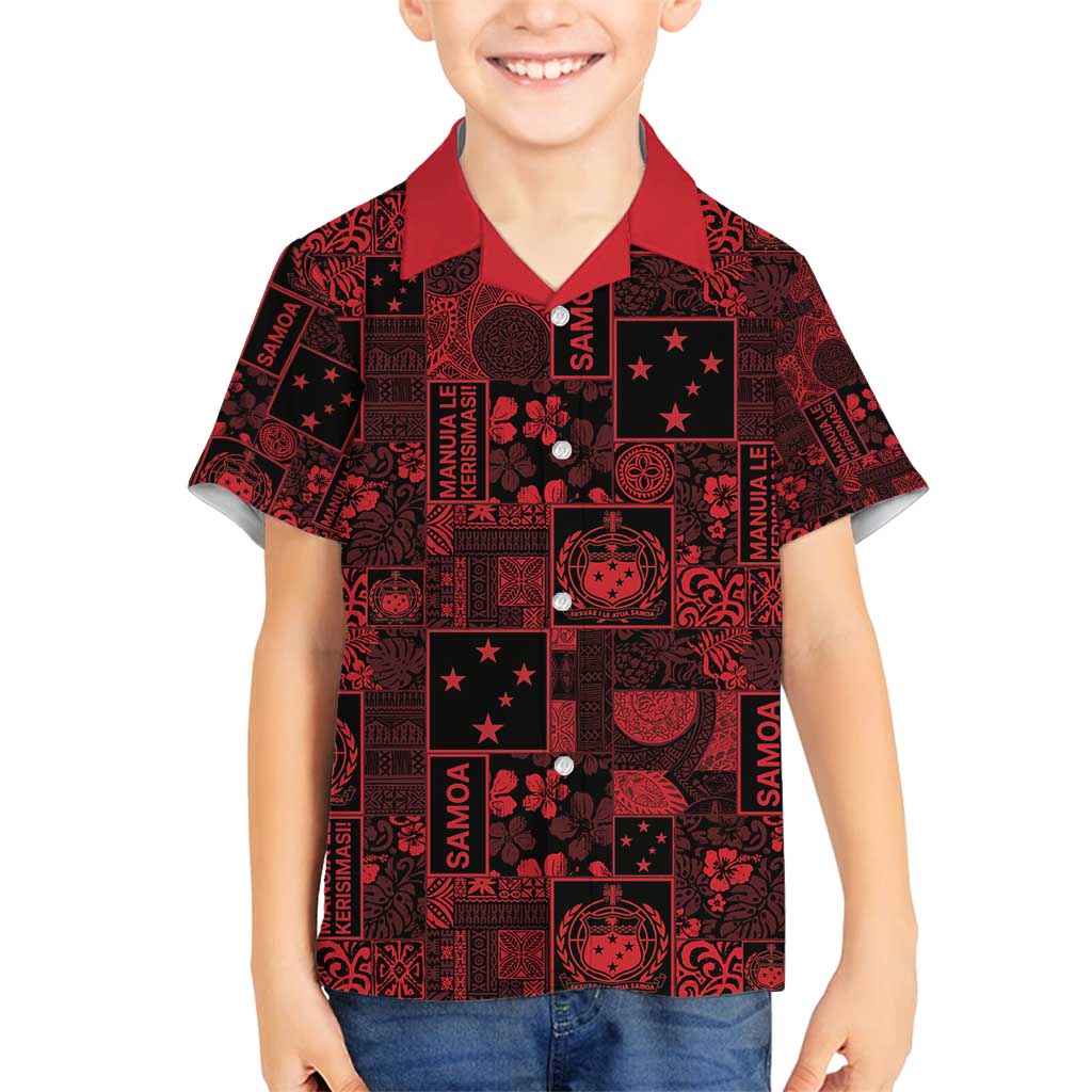 Dark Samoa Manuia Le Kerisimasi Family Matching Summer Maxi Dress and Hawaiian Shirt Pacific Patchwork Xmas Vibes - Polynesian Pride