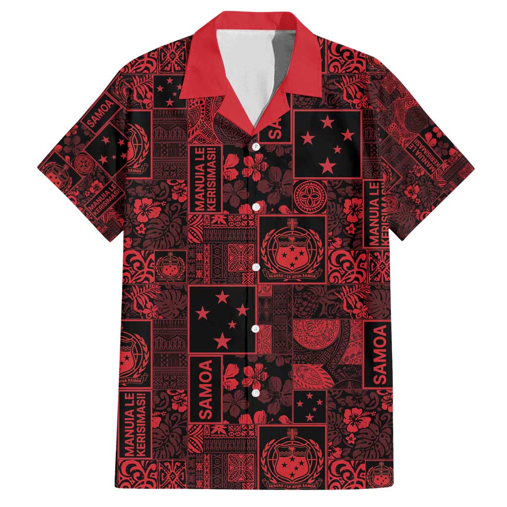 Dark Samoa Manuia Le Kerisimasi Family Matching Tank Maxi Dress and Hawaiian Shirt Pacific Patchwork Xmas Vibes - Polynesian Pride