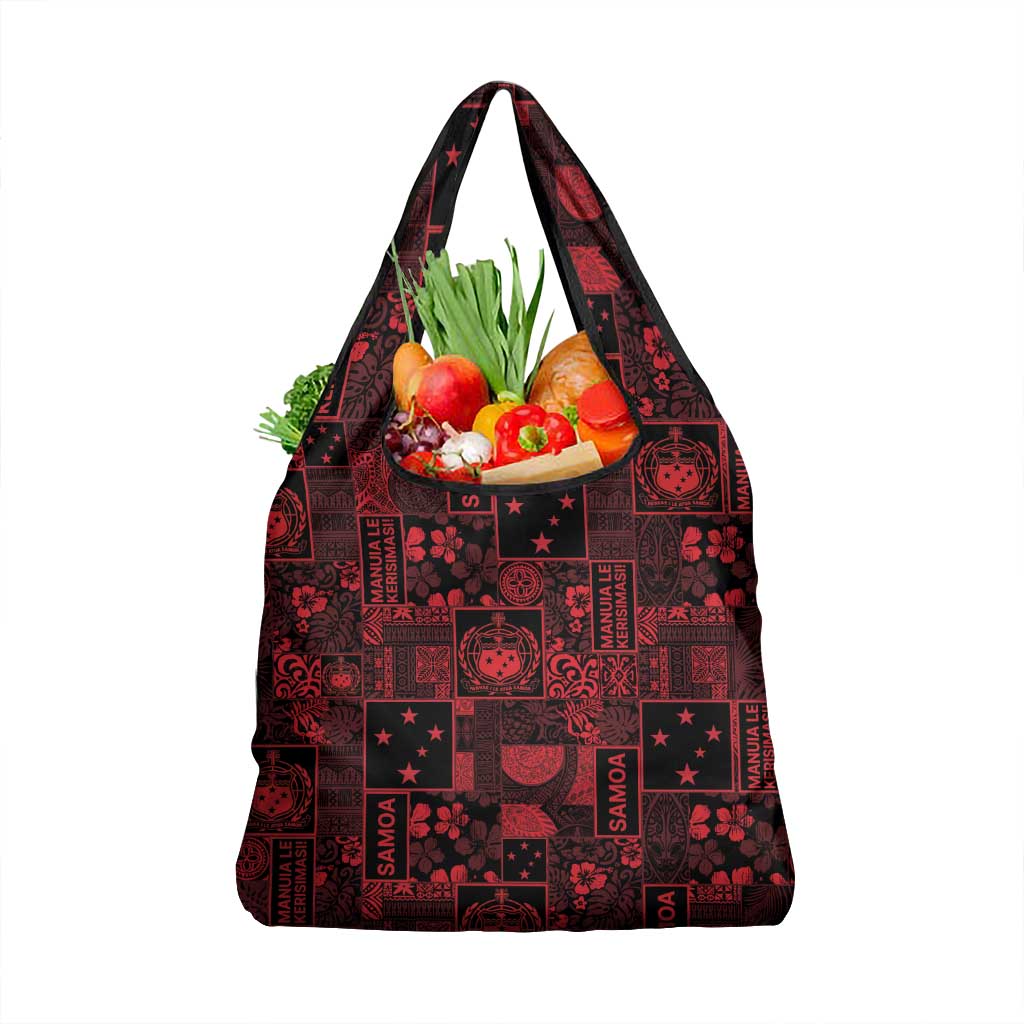 Dark Samoa Manuia Le Kerisimasi Grocery Bag Pacific Patchwork Xmas Vibes - Polynesian Pride