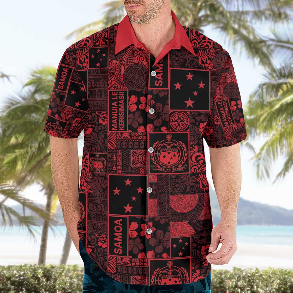 Dark Samoa Manuia Le Kerisimasi Hawaiian Shirt Pacific Patchwork Xmas Vibes - Polynesian Pride