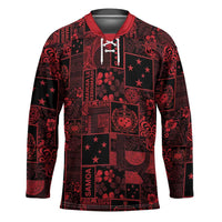 Dark Samoa Manuia Le Kerisimasi Hockey Jersey Pacific Patchwork Xmas Vibes - Polynesian Pride