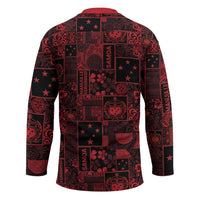 Dark Samoa Manuia Le Kerisimasi Hockey Jersey Pacific Patchwork Xmas Vibes - Polynesian Pride