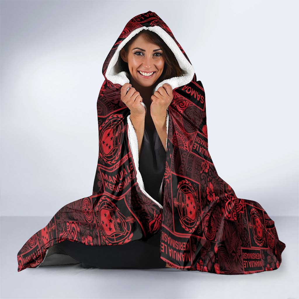 Dark Samoa Manuia Le Kerisimasi Hooded Blanket Pacific Patchwork Xmas Vibes - Polynesian Pride