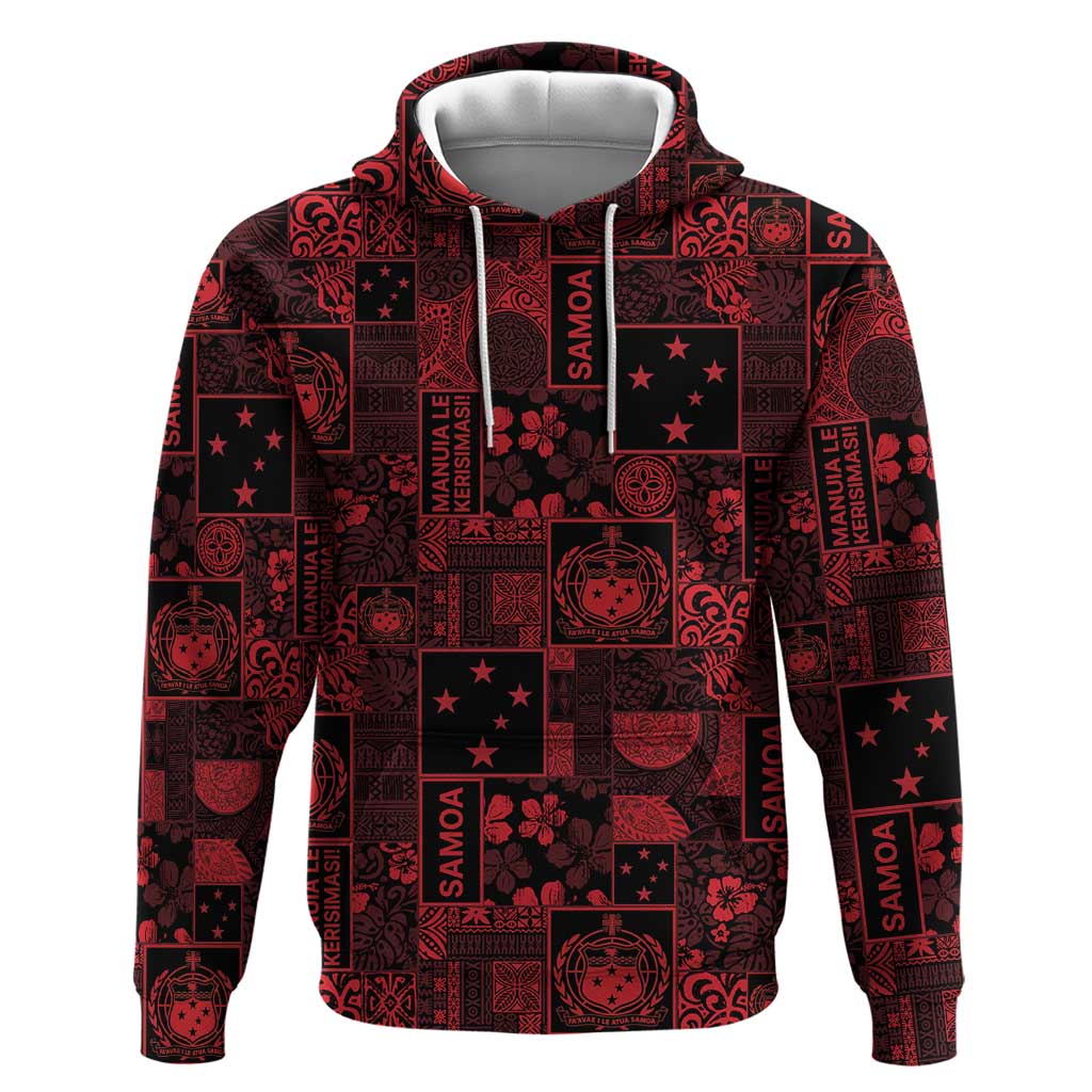 Dark Samoa Manuia Le Kerisimasi Hoodie Pacific Patchwork Xmas Vibes - Polynesian Pride