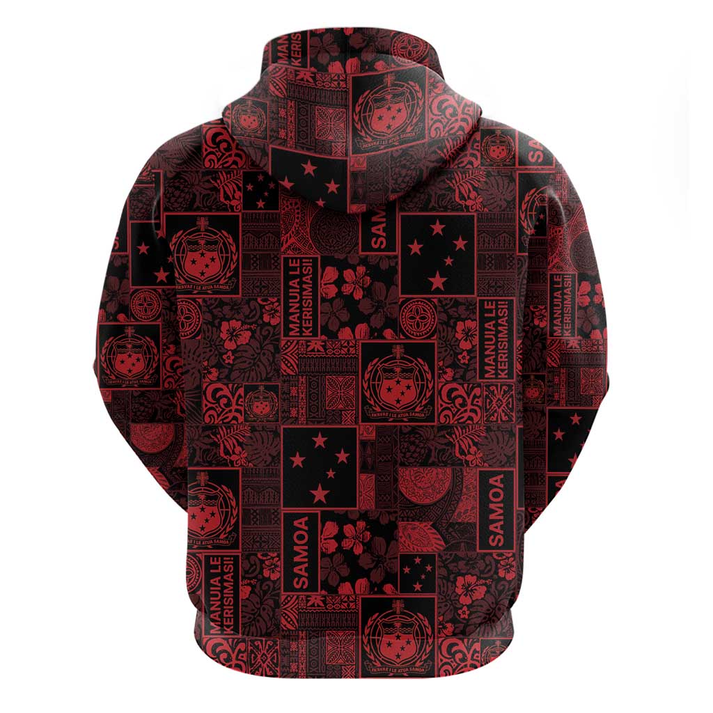 Dark Samoa Manuia Le Kerisimasi Hoodie Pacific Patchwork Xmas Vibes - Polynesian Pride