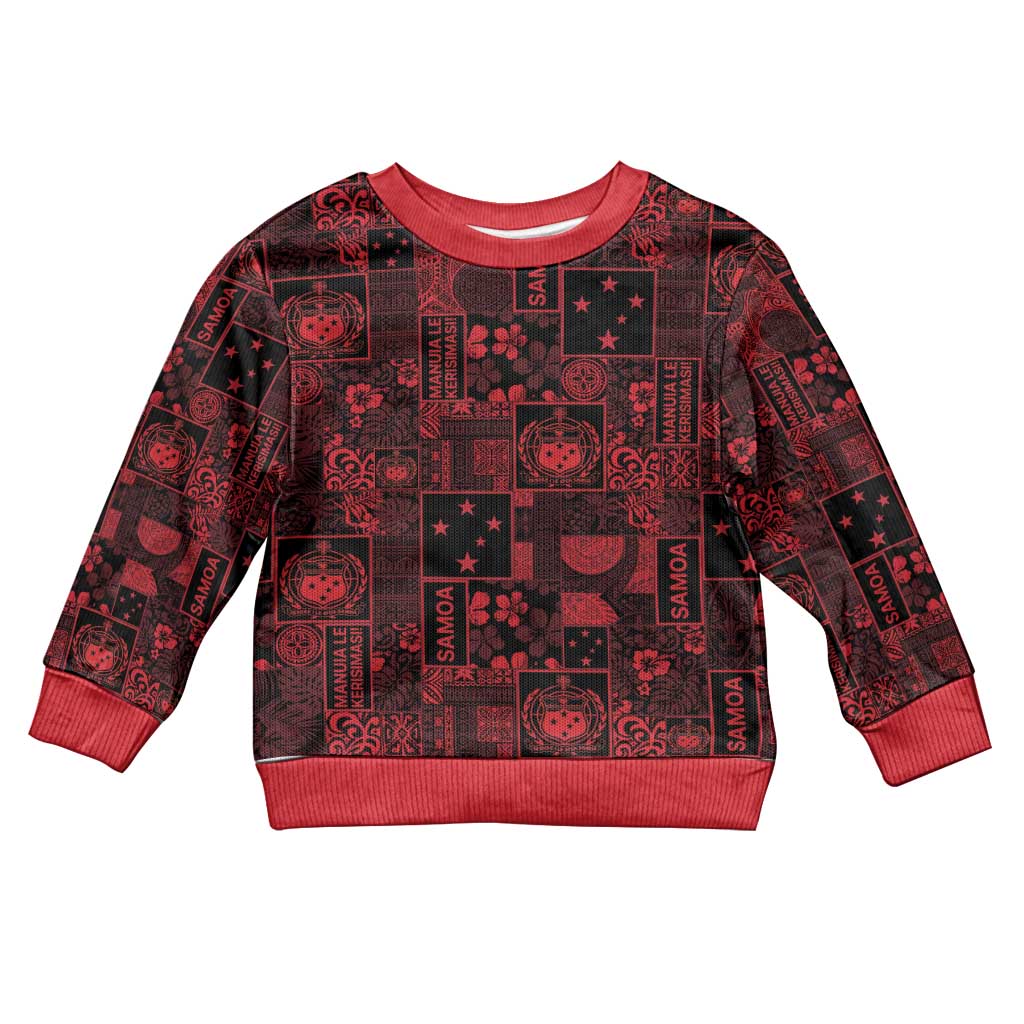 Dark Samoa Manuia Le Kerisimasi Kid Ugly Christmas Sweater Pacific Patchwork Xmas Vibes - Polynesian Pride