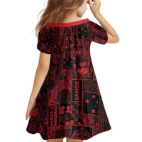 Dark Samoa Manuia Le Kerisimasi Kid Short Sleeve Dress Pacific Patchwork Xmas Vibes - Polynesian Pride