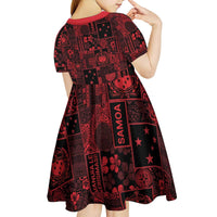 Dark Samoa Manuia Le Kerisimasi Kid Short Sleeve Dress Pacific Patchwork Xmas Vibes - Polynesian Pride
