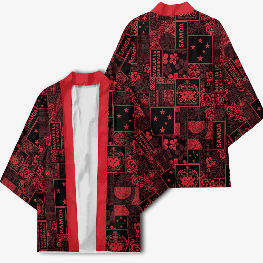 Dark Samoa Manuia Le Kerisimasi Kimono Pacific Patchwork Xmas Vibes - Polynesian Pride