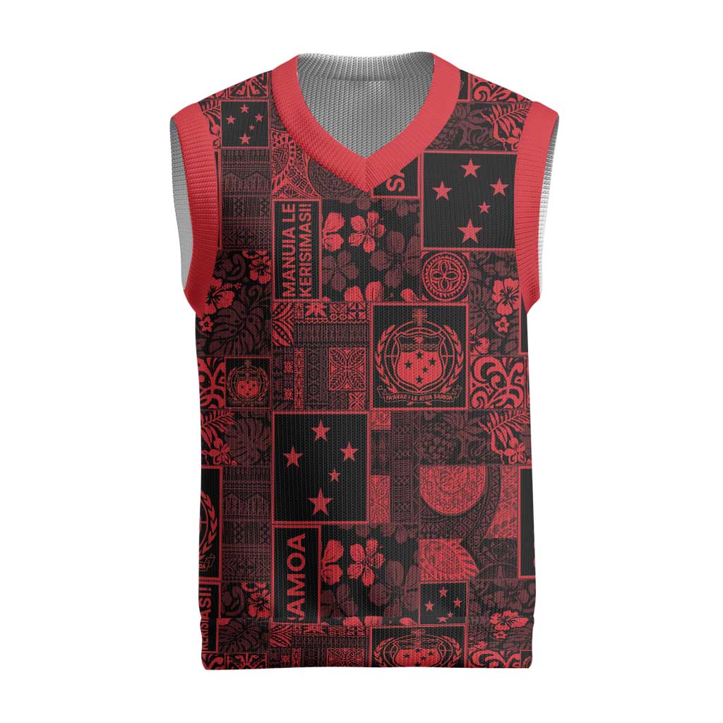 Dark Samoa Manuia Le Kerisimasi Christmas Knitted V-Neck Vest Pacific Patchwork Xmas Vibes - Polynesian Pride
