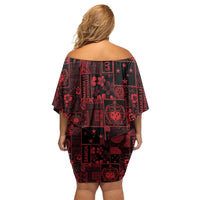 Dark Samoa Manuia Le Kerisimasi Off Shoulder Short Dress Pacific Patchwork Xmas Vibes - Polynesian Pride