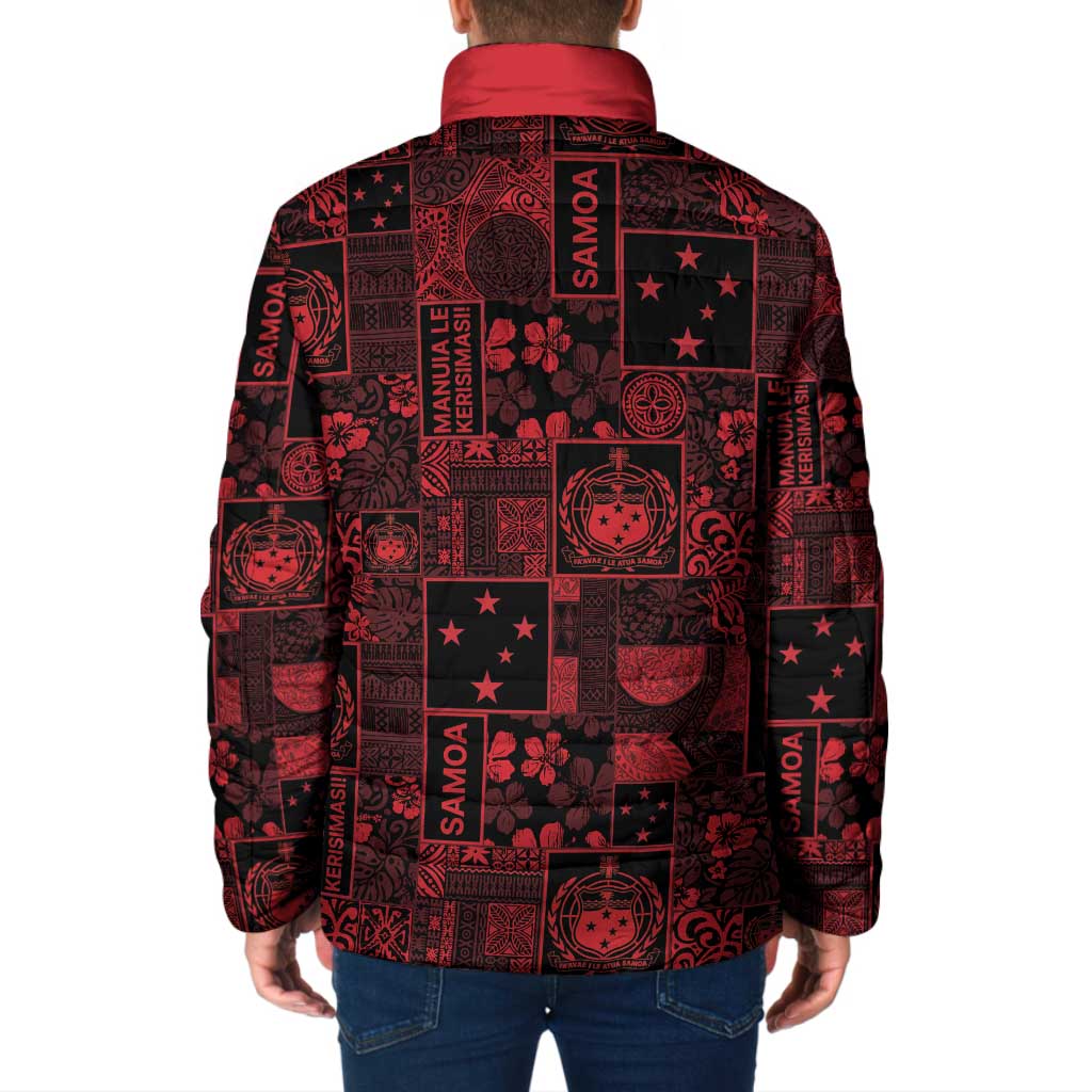 Dark Samoa Manuia Le Kerisimasi Padded Jacket Pacific Patchwork Xmas Vibes - Polynesian Pride