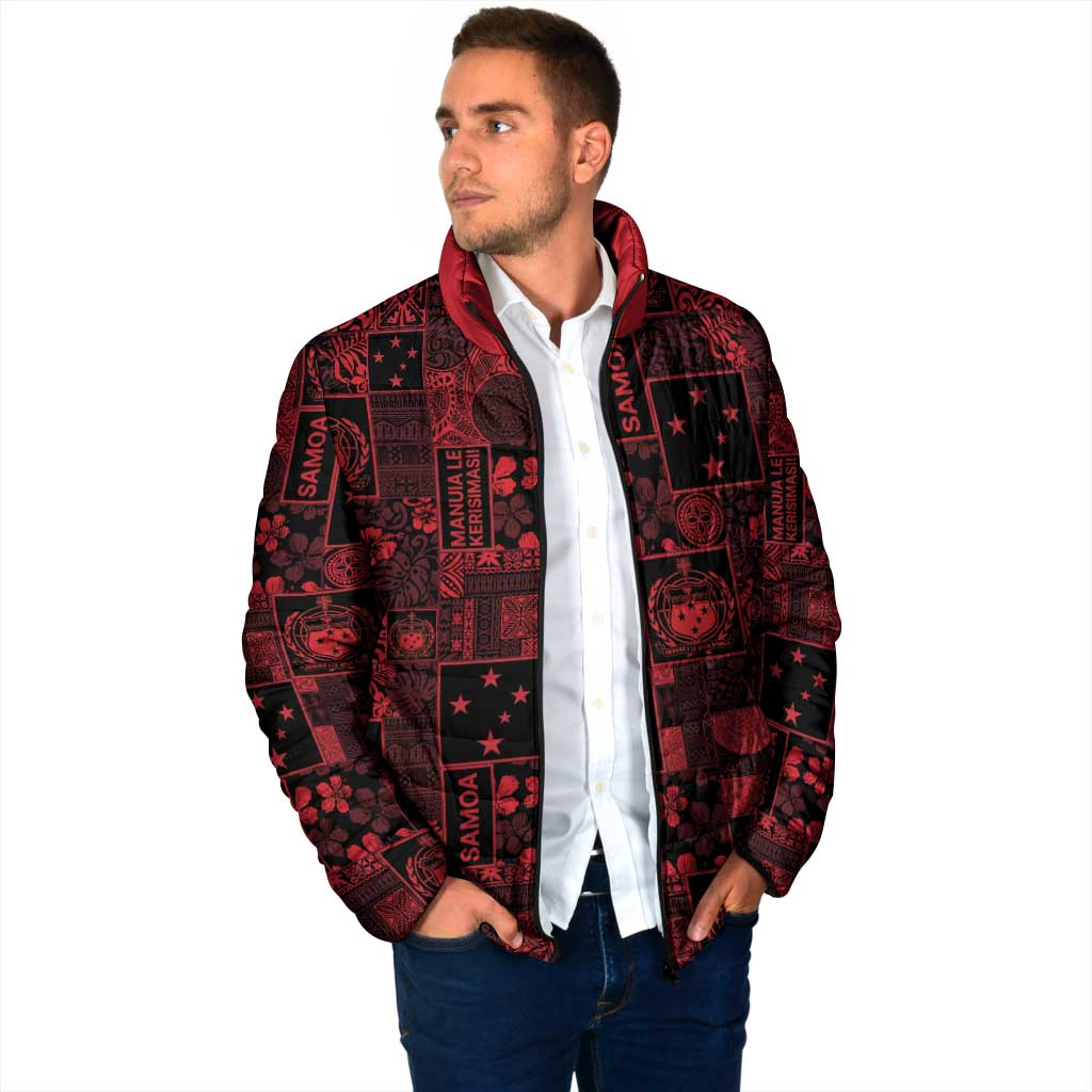 Dark Samoa Manuia Le Kerisimasi Padded Jacket Pacific Patchwork Xmas Vibes - Polynesian Pride