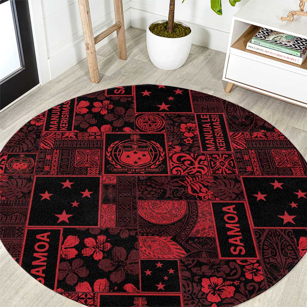 Dark Samoa Manuia Le Kerisimasi Round Carpet Pacific Patchwork Xmas Vibes - Polynesian Pride