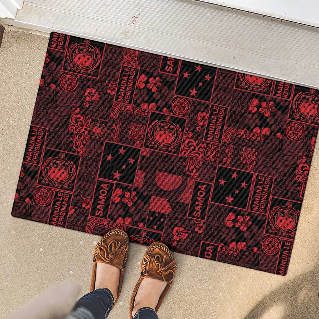 Dark Samoa Manuia Le Kerisimasi Rubber Doormat Pacific Patchwork Xmas Vibes - Polynesian Pride