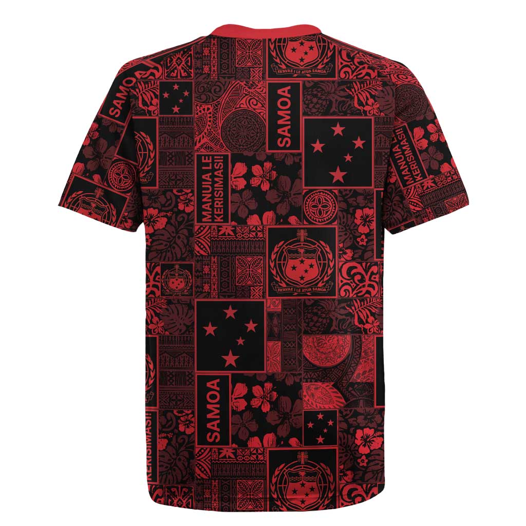 Dark Samoa Manuia Le Kerisimasi Rugby Jersey Pacific Patchwork Xmas Vibes - Polynesian Pride