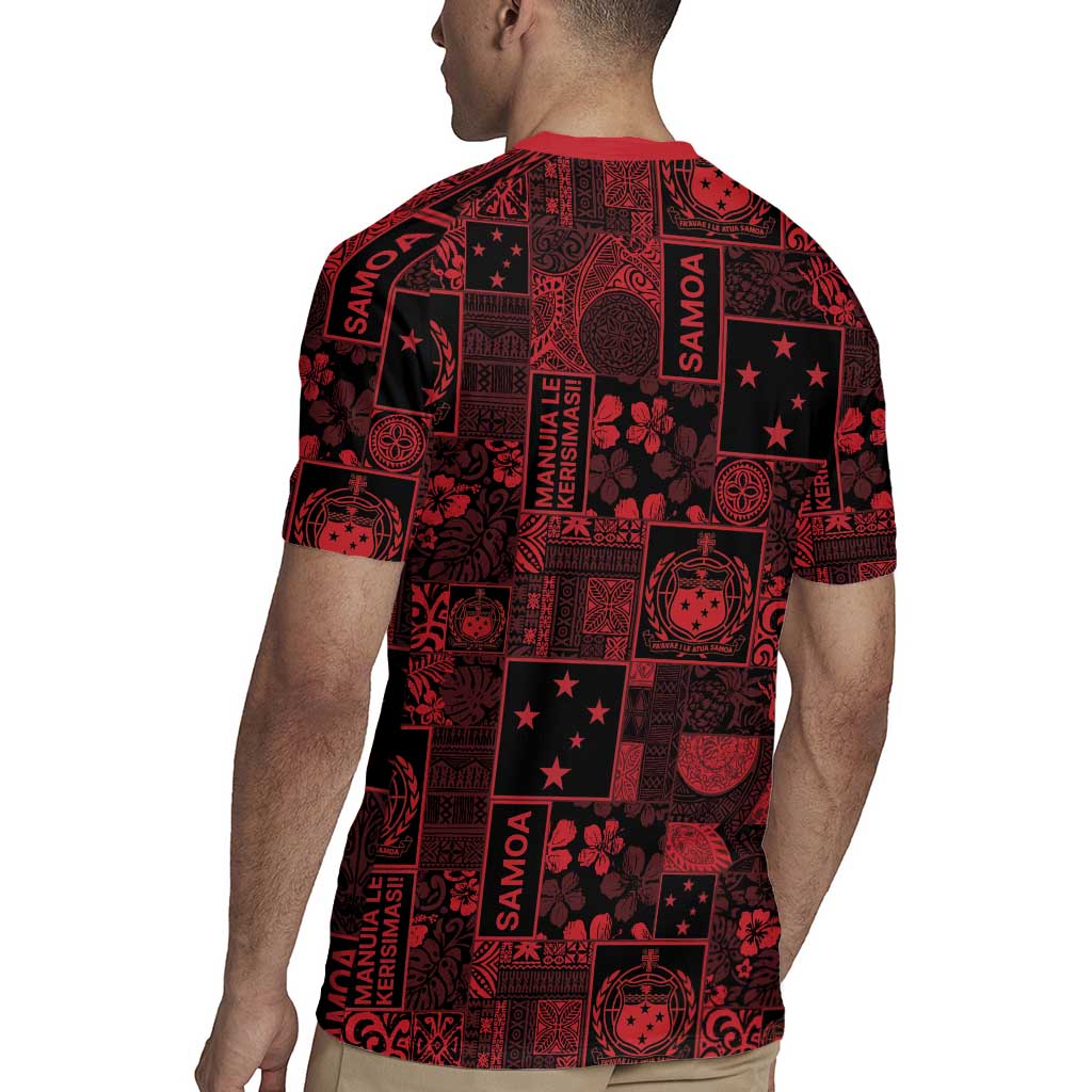 Dark Samoa Manuia Le Kerisimasi Rugby Jersey Pacific Patchwork Xmas Vibes - Polynesian Pride