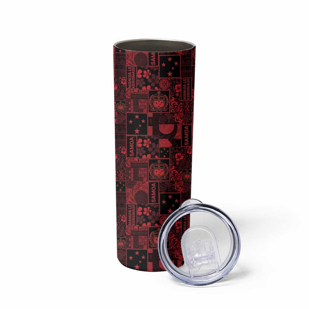 Dark Samoa Manuia Le Kerisimasi Skinny Tumbler Pacific Patchwork Xmas Vibes - Polynesian Pride