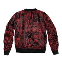 Dark Samoa Manuia Le Kerisimasi Sleeve Zip Bomber Jacket Pacific Patchwork Xmas Vibes - Polynesian Pride